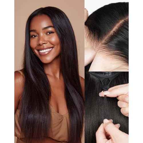 Arabella Hair 5x6 Glueless Human Hair Wig Pre Plucked Pre Cut 210% Density Natural Color 12a Bleached Knots Drawstring Straight Wig for Women HD Transparent Lace Frontal Human Hair Wigs 20 Inch