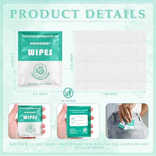 Timgle 200 Count Deodorant Wipes Bulk Individually Wrapped Travel Size Wipes for Men Women Body Underarm Deodorant Remove Sweat Sports Travel Clean Skin Daily Use Female Male(Green)