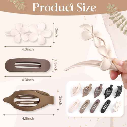10 Pcs Flat Hair Claw Clips for Women, 3 Styles Non-Slip French Matte Claw Clips for Long Thin Thick Curly Hair, Large Strong Hold Claw Clips for Thick Hair
