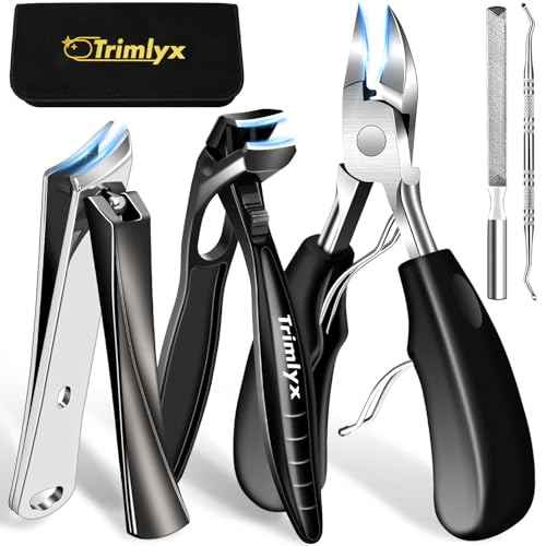 Toenail Clippers for Thick Toenails, Trimlyx Ingrown Toe Nail Clippers for Thick Nails for Seniors, Heavy Duty Nail Clippers for Men, Angled Head Large Toenail Clippers for Seniors 5Pcs