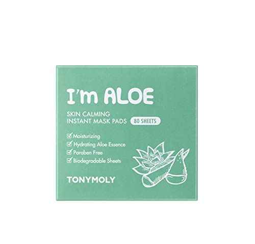 TONYMOLY I’m Aloe Skin Calming Mask Pads 80 Biodegradable Sheets for Sensitive, Dry Skin Hydrating, Moisturizing, Soothing Korean Skincare