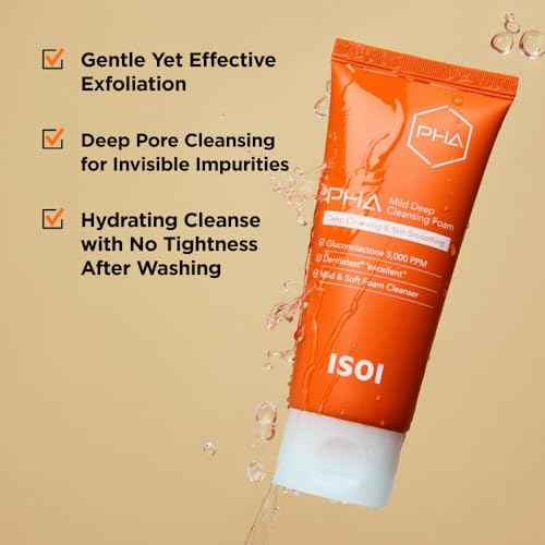 ISOI PHA Mild Deep Cleansing Foam, Gentle Daily Exfoliating Face Cleanser with Hydrating PHA Formula, Deep Cleansing for Sensitive Skin, Korean Skin Care (3.38 fl.oz, 100ml)