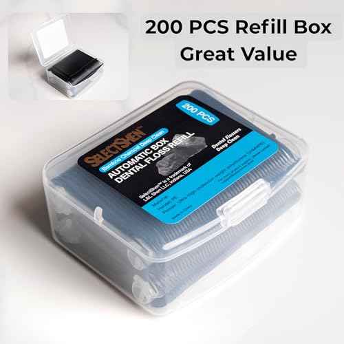 SelectShen¢â Automatic Bamboo Charcoal Dental Floss Picks Dispenser & 200-Piece Refill ? 288 Total Flossers for Easy, Effective Cleaning and Fresh Oral Care