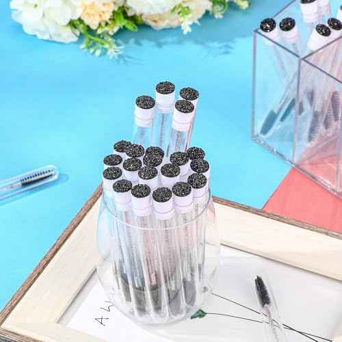 Patelai 80 Pieces Disposable Mascara Brushes Tubes Set, 40 Pcs Empty Mascara Wand Tube with 40 Pcs Eyelash Brush Makeup Tool for Eyelash Extension (Black Sequins Style)