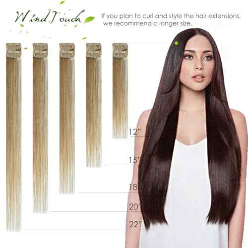 WindTouch Clip in Hair Extensions 115g Real Human Hair Blonde Hair Extensions #18p613 Mixed Bleached Blonde Thicker 7pcs 22inch