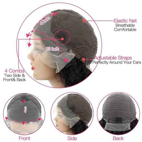QinMei 13x4 HD Lace Front Wigs Human Hair Wigs for Black Women Deep Wave Glueless Wigs Pre Plucked With Baby Hair Curly Wave Human Hair Lace Frontal Wigs Natural Color 180% Density 18 Inch