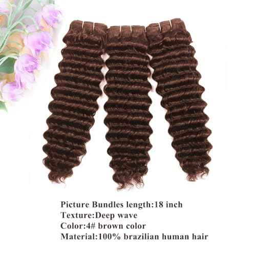 ALLRUN Deep Wave Brown Human Hair Bundles Curly Bundles Chocolate Brown Brazilian Human Hair Bundles Curly Wave Extensions 4# Color 182022 Inch