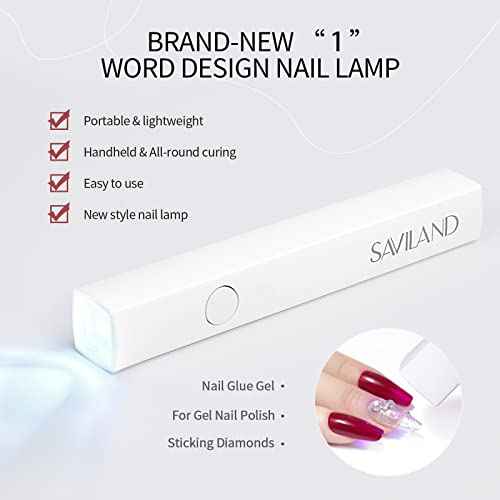 SAVILAND U V Light for Nails: Handheld Gel Lamp for Gel Nails Flash Cure Lamp for LED Nail Lamp Portable Mini Nail Dryer Polish Nail Glue USB Flashlight Home DIY Manicure Art
