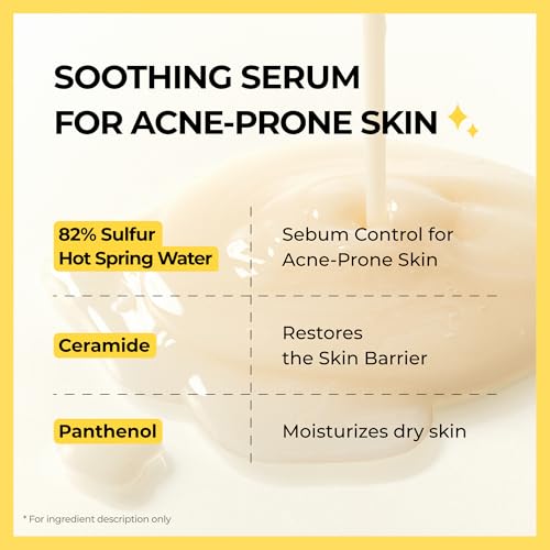 Sulfur Hot Spring Water 82% Soothing Serum with Ceramide, Panthenol, Hyaluronic acid, Hydrating, Glass skin, Non comedogenic, for Dry Skin, Acne-Prone, Korean Skin Care (1.79 fl.oz. 53ml)
