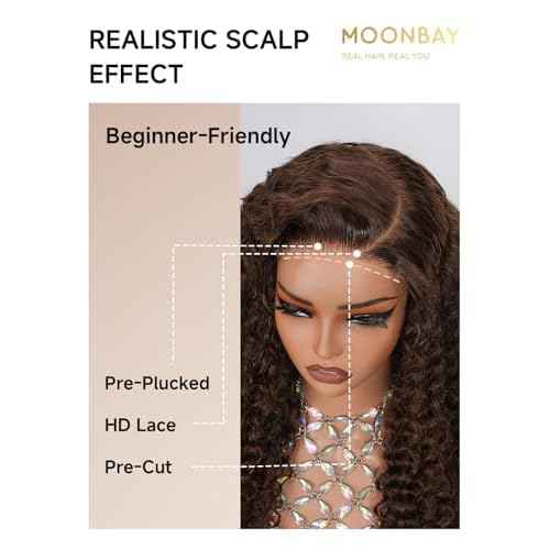 Glueless Wigs Human Hair Pre Plucked Pre Cut 22in Chocolate Brown Deep Wave 5x5 HD Lace Closure Wigs Human Hair 200 Density Wear and Go Glueless Wig with Baby Hair