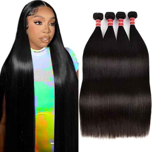 Straight Human Hair Bundles 20-26 Inch 12A Brazilian Virgin, 100% Unprocessed, Straight Weave, Black, 4 Bundles