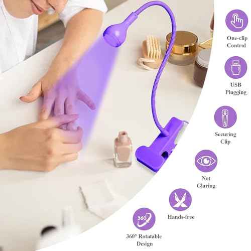 USB 3W LED UV Ultraviolet Phone Glue Curing Lamp,UV Led Nail Lamp for Gel Nails,Portable Clamp Flexible Desk Lamps for Mobile Repair,Plug and Play Purple