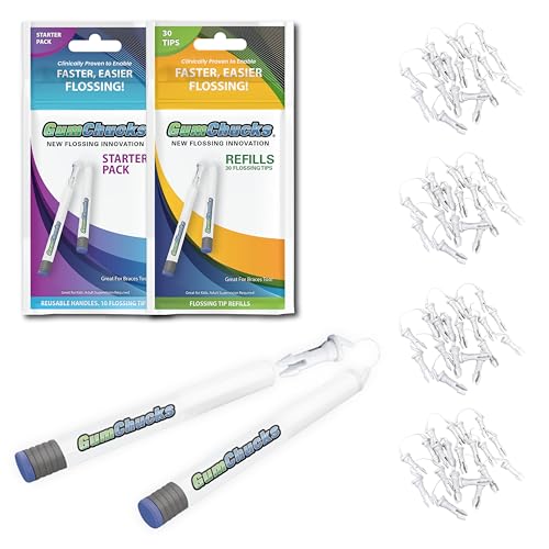 GumChucks Floss for Teeth - Flossing for Kids and Adults - Orthodontic Flossers for Braces - Dental Gum Floss Picks for All Ages (Starter Pack Bundle)
