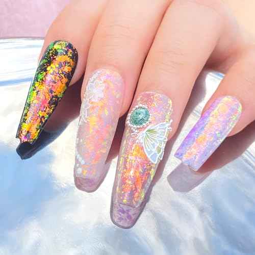 Unicorn Chameleon Flake, Aurora Unichrome Mermaid Iridescent Nail Foil Confetti Opal Nail Art Glitter Sequins Decoration for Home DIY Nail Salon Manicure - Twilight Grove
