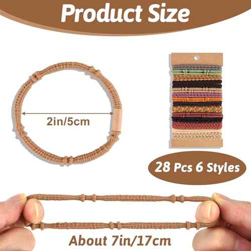 NEBURORA 28 Pcs Boho Hair Ties Braided Elastic Bracelets Hair Ties Ponytail Holders for Women and Girls with Thick or Thin Hair 6 Styles Multicolor