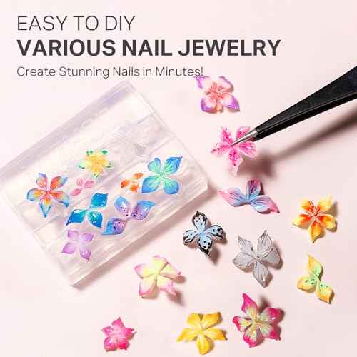 MIZHSE White 3D Gel Nail Art 30g Sculpting Gel Non-Sticky Molding Gels Solid U V LED Soak Off Gels Polish with 3D Flower Charm Nail Molds for Nails and Silicone Pen for Nail Design