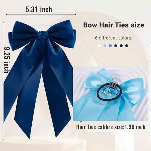 6Pcs Bow Hair Ties Non-Damage Ponytail Holders Hair Bows Ribbon for Women Fashion Bows Accessories for Girls Elastic Hair Bands(White/Blue/Black)