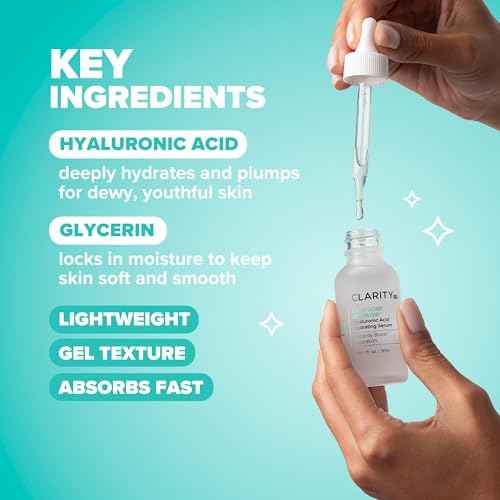 ClarityRx Daily Dose of Water Hyaluronic Acid Serum for Face, Daily Anti Aging Hydrating Serum Treatment for Dry, Dull Skin, Natural & Plant Based
