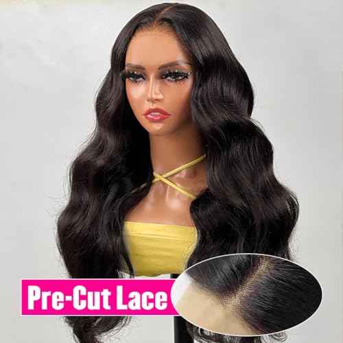 Hedy 10A Glueless Human Hair Wigs for Black Women 180 Density HD Transparent Body Wave Lace Front Wigs Human Hair Pre Plucked with Baby Hair Natural Black(24 Inch)