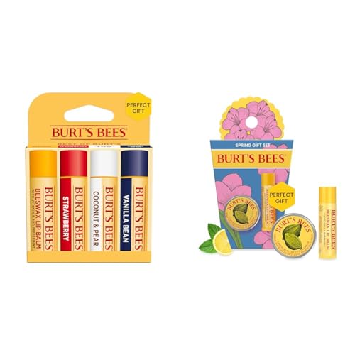 Burt's Bees Lip Balm Easter Basket Stuffers - Beeswax, Strawberry, Coconut and Pear & Overnight Intensive Lip Treatment, 0.25 oz - Moisturizing, Restorative