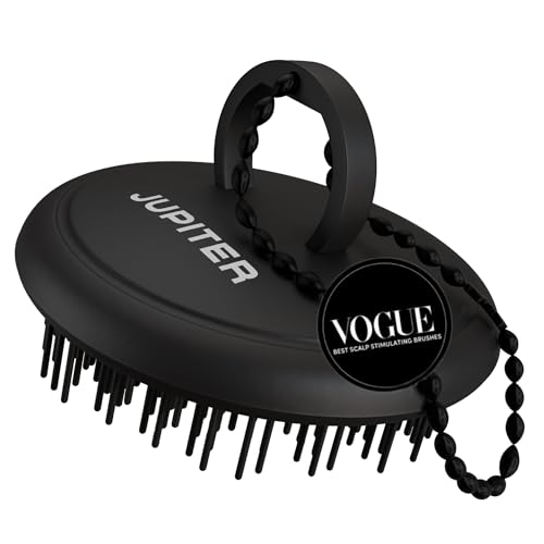 Jupiter Scalp Exfoliator - Scalp Massager Tool for Wet & Dry Hair - Ergonomic Detangler Brush - Dandruff Comb & Scrub to Remove Dandruff & Buildup and Support Circulation - Black
