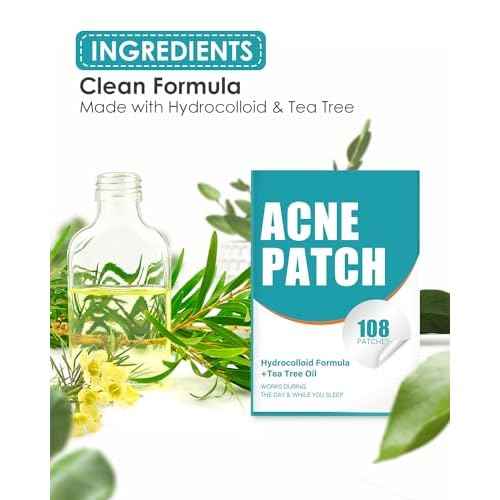 Acne Patches for Face - Hydrocolloid Pimple Patches with Tea Tree Oil for Spot Treatment, Zit Patch, Blemish Cover, Two Sizes, Vegan, Cruelty Free (108 Count (Pack of 1))
