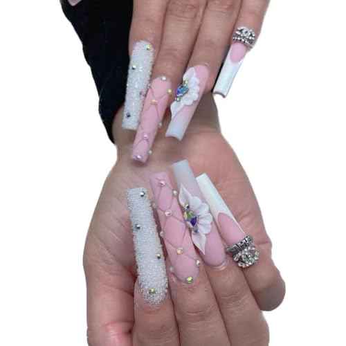 Set 100Pcs Handmade 3D Acrylic Flowers For Nails Art Decor Set, White 3D Flowers For Nails, Acrylic Flower Nail Art Diverse Collection in One Box for Nail Designs For Women (White 100PCs)