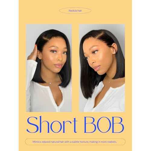 Nadula Bye Bye Knots Glueless Straight Bob Drawstring Wig Human Hair Pre Plucked, Pre Cut 7x5 HD Lace Front Wigs Invisible Bleached Knots Ready to Wear Pre Everything Short Bob Wig 150% Density 12inch