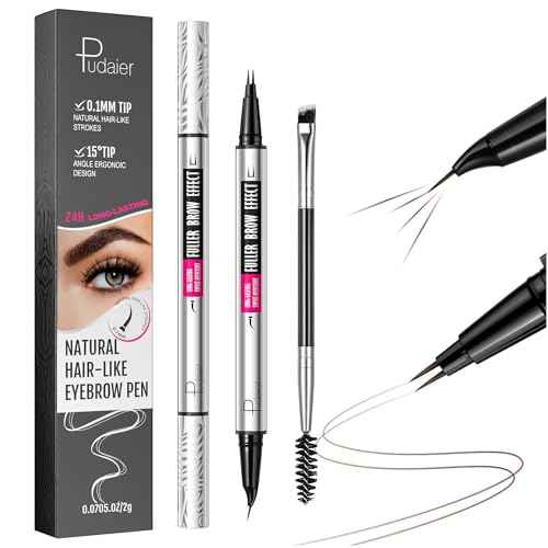 2-in-1 Dual Ended Microblading Eyebrow Pen & Eyebrow Brush, Waterproof 2-Fork-Tip & Precise Brush-Tip for Natural Hair-Like Brows, Perfect Eyebrows Make up,Last 24Hrs. (Deep brown)