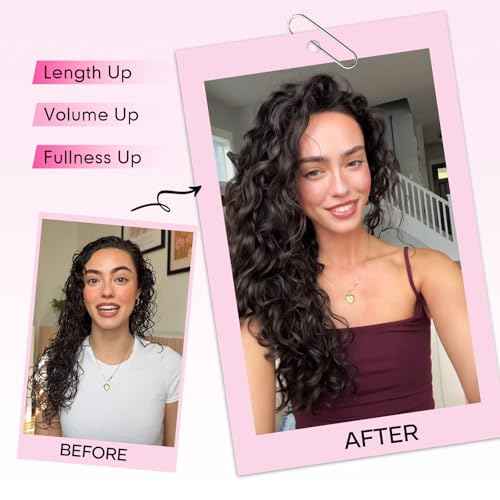 Curly Clip In Hair Extensions, 4PCS 20 Inch Natural Black Extensions Clip Ins Lace Weft Curly Invisible Natural Hairpieces for Women