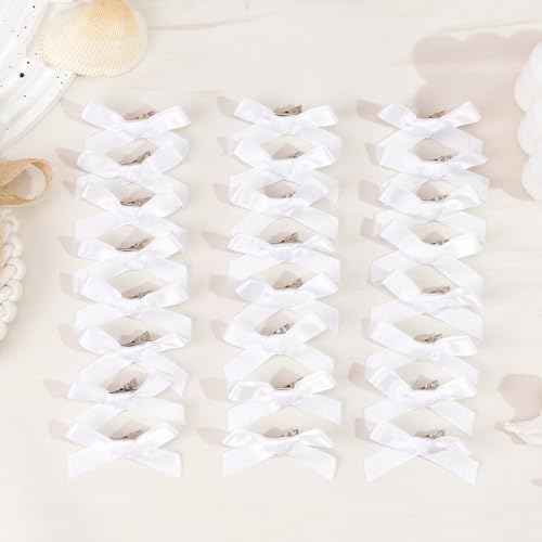 25PCS White Mini Bows Ribbon Clips,2'' Tiny White Bow Barrettes,Hair Bow Satin Hair Ribbon for Women & Girls' Hair Accessories