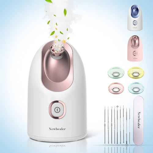 Newbealer Facial Steamer, Mini Aroma Face Steamer, Nano Ionic Hot Mist Face Humidifier for Facial Deep Cleaning, Home Sauna Spa Sprayer with 9 Pieces Acne Remover Kit (White-Gold, 160 ML)
