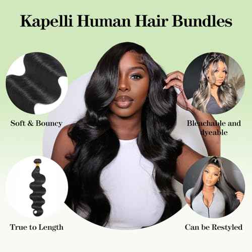 Body Wave Bundles with 5x5 Closure Human Hair (14 16 18+12) 100% Unprocessed Brazilian Virgin 10A Body Wave Human Hair Weave Bundles with 5x5 Closure Natural Color