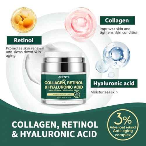 Collagen, Retinol & Hyaluronic Acid Cream ? Anti Aging Face & Neck Moisturizer for Women & Men, Day & Night Facial Cream for Wrinkles, Firming, and Hydrating Skin Care 1.7 fl.oz
