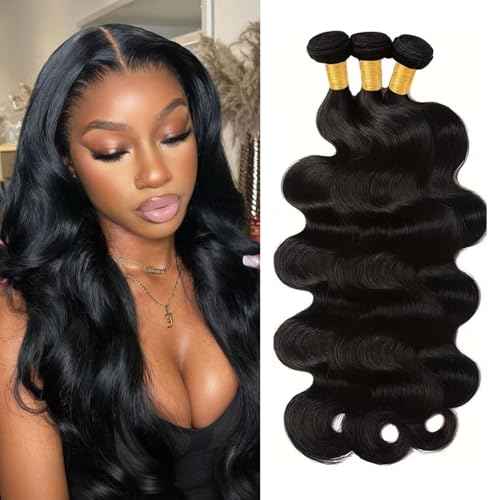 Body Wave Hair Bundles - 16 18 20 Inch | 100% Unprocessed Brazilian Virgin Human Hair | 3-Pack Quick Weave Bundles with Glossy Finish for Women
