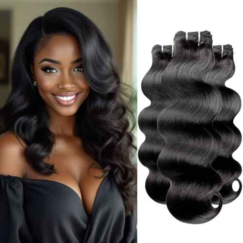 14A Raw Bundles Human Hair Body Wave, 100% Indian Virgin Raw Hair Bundles Wavy Long Lifespan No Shedding Double Drawn Premium Full-Bodied Quality Quick Weaves #Natural Black (14 16 18 Inch)