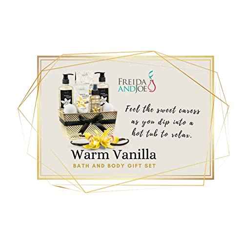 Bath and Body Gift Basket For Women and Men ? 8 Piece Set of Warm Vanilla Bath & Body Collection Gift Basket, Includes Shower Gel, Bubble Bath, Body Lotion, Body Mist & More - Appreciation Gift Ideas