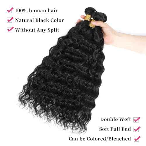 Water Wave Bundles Human Hair 24 24 24 Inch Deep Wave Human Hair Bundles Deep Curly Hair Natural Wet and Wavy Remy Virgin Hair Double Weft Hair Extensions