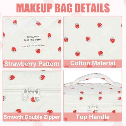 Quilted Makeup Bag Set, 3Pcs Large Checkered Corduroy Cosmetic Bags, Cute Coquette Makeup Bag Toiletry Zipper Pouch Bag for Women and Girls Checkered