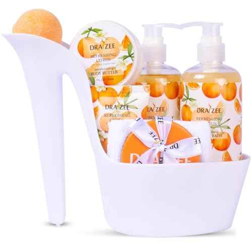 Luxury Spa Gifts for Women ? 8 Pc Citrus Scented Bath and Body Set with Bubble Bath, Lotion & More ? Luxury Self Care Kit for Wife, Mom, Girlfriend, Birthday Gifts for Women by Draizee