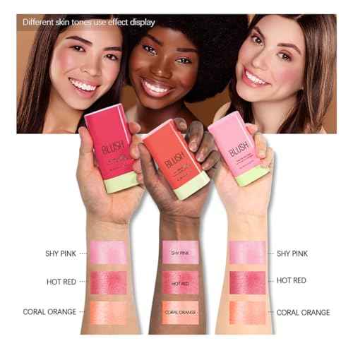 Multi-Use Makeup Blush Stick, Cream Blush Stick, Tinted Solid Moisturizer Stick for Cheek & Eyes & Lips, Waterproof Natural Nude Makeup, Suitable for All Skin (1#Shy Pink)