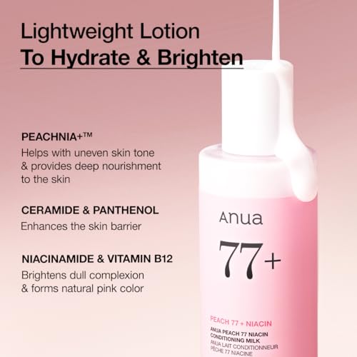 ANUA Peach Niacin Conditioning Lotion, Face Moisturizer with Vitamin B12, Ceramide, Panthenol, Hyaluronic Acid, Lightweight, Korean Skin Care for Glass Skin (150ml, 5.07 fl.oz.)