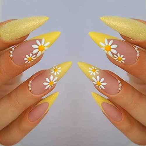 6 Sheets Daisy Nail Art Stickers, Charming Flower Chrysanthemum 3D Trendy Design Self-Adhesive Spring Nail Art Decals, DIY Manicure Decoration Supplies Accessories for Women Girls