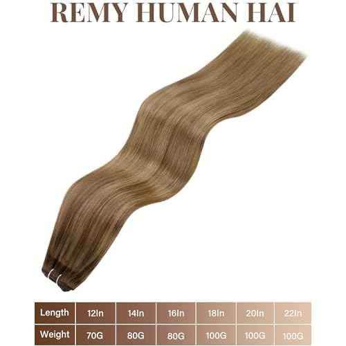 Hetto Weft Hair Extensions Human Hair Balayage Sew in Hair Extensions Real Human Hair Brown to Medium Brown Dark Golden Blonde Human Hair Weft Extension Skin Weft 22 Inch 100g