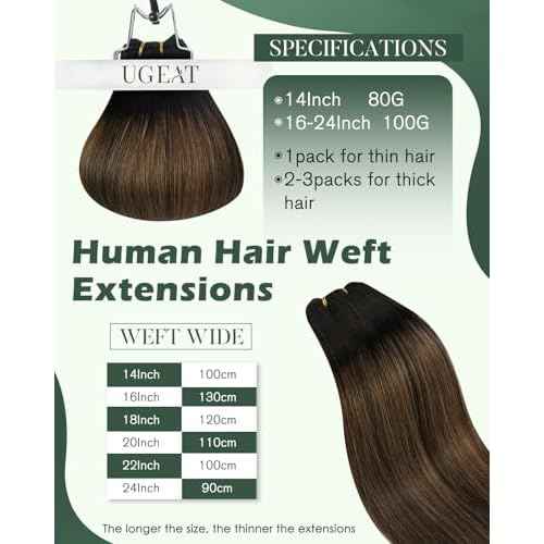 Ugeat Balayage Human Hair Weft Extensions 22 Inch Dark Brown Mix Chestnut Brown Hair Extensions Real Human Hair Sew in Wefts Long Straight Double Weft 100G