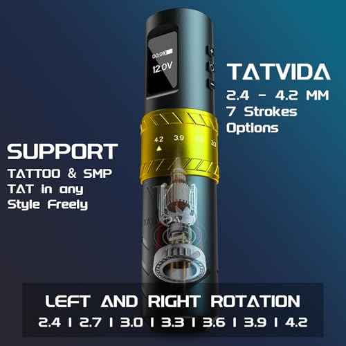 Tattoo Gun portable tattoo machine, 2400mAh Rotary Tattoo Machine with 7 stroke length Options, Pro Tattoo Guns with Motor Power reliable for all kinds of needles, ink (One Battery)