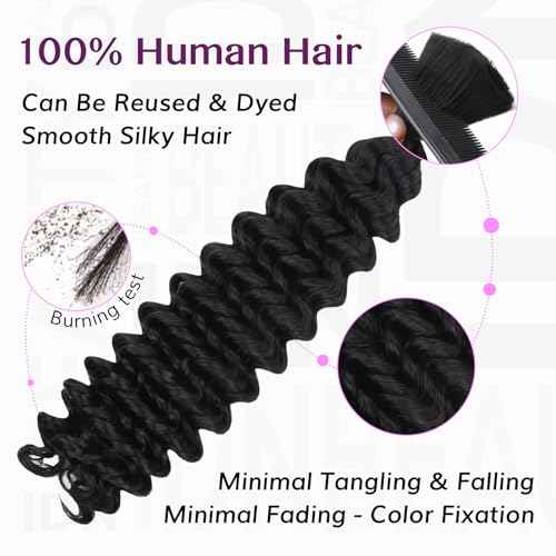 IDN BEAUTY Pre Divided Human Braiding for Boho Braids Hair Extensions, 22 Inch 100g Natrual Black Deep Wave Human Hair for Braiding Bohemian No Weft 12A Virgin Brazilian Wet and Wavy