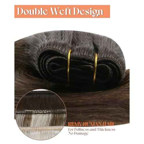 Sunny Hair Sew in Hair Extensions Real Human Hair Balayage Weft Hair Extensions Human Hair Dark Brown Balayage Light Brown Human Hair Weft Extensions For Women Real Hair 20inch 100g