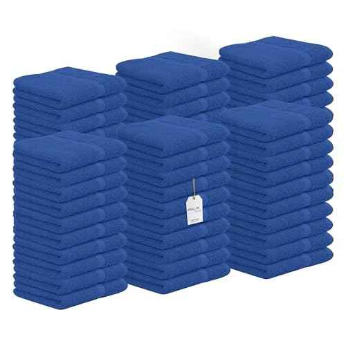 Avalon Towels Cotton Washcloths ? (Pack of 60) Size 12x12 Inches, 100% Ring Spun Cotton, Soft & Absorbent Face Towels, Gym Towels, Hotel and Spa Quality, Reusable Fingertip Towels (Blue)