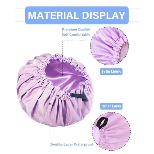 Aquior Shower Cap,Extra Adjustable Shower Caps for Women Double-Layer Waterproof Reusable Hair Cap, Large Size Hair Cap for All Hair,for Girls Spa Bath,Soft and Comfortable (Purple)